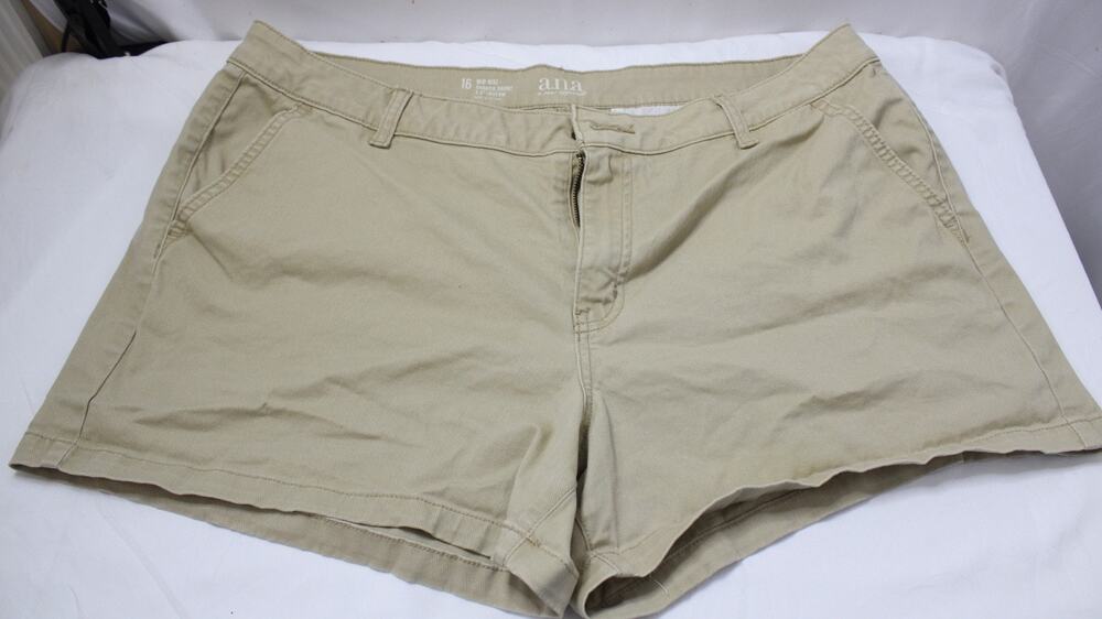 ANA A New Approach Chino Shorts Womens 16 Khaki Tan Mid Rise Shortie 3.5 Inseam